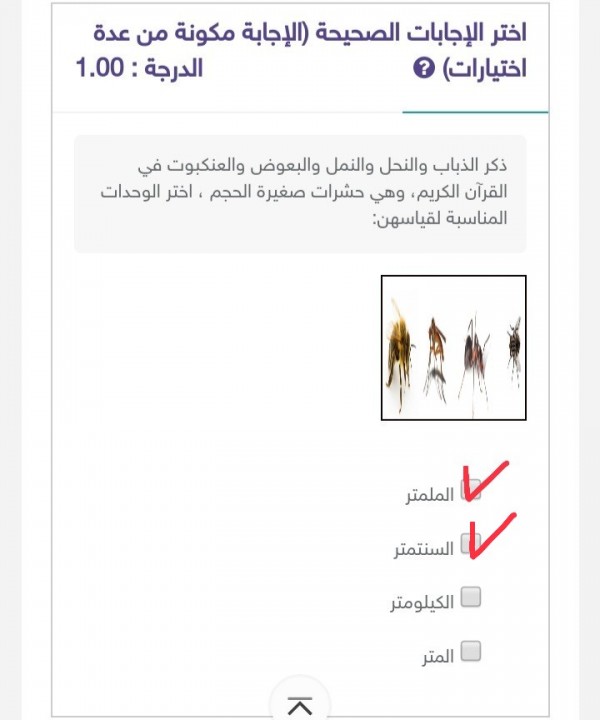 أختر الإجابة الصحيحة ذكر الذباب والنحل والنمل والبعوض والعنكبوت في القرآن الكريم، وهي حشرات صغيرة الحجم ، اختر الوحدات المناسبة لقياسهن: ( الإجابة مكونة من عدة اختيارات) خامس ابتدائي.  الحل أسفل في مربع الإجابة.