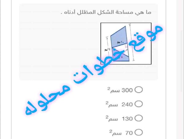 ما هي مساحة الشكل المظلل أدناه. 300 سم² 240 سم² 130 سم² 70 سم²