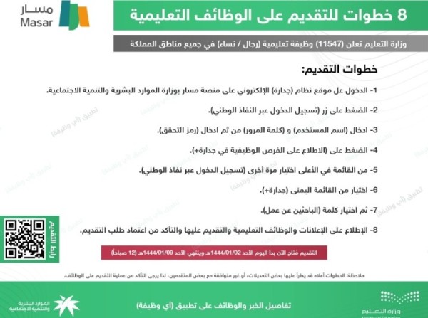 خطوات التقديم للحصول على وظيفة معلم 1444 جدارة الإلكتروني السعودية