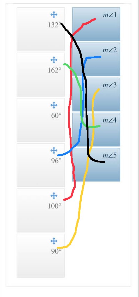 صل الأعمدة التالية بما يقابلها من إجابات مناسبه صمم طالب نموذج مضلعات منتظمة ومتصلة مع بعضها كما في الشكل أدناه. ساعد الطالب في اكتشاف الزوايا المرقمة : أول ثانوي.