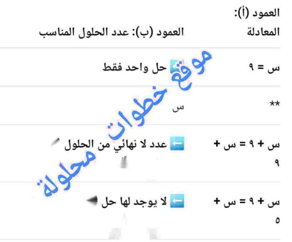 صل بين كل معادلة، وعدد الحلول المناسب لها س= ٩ اختر